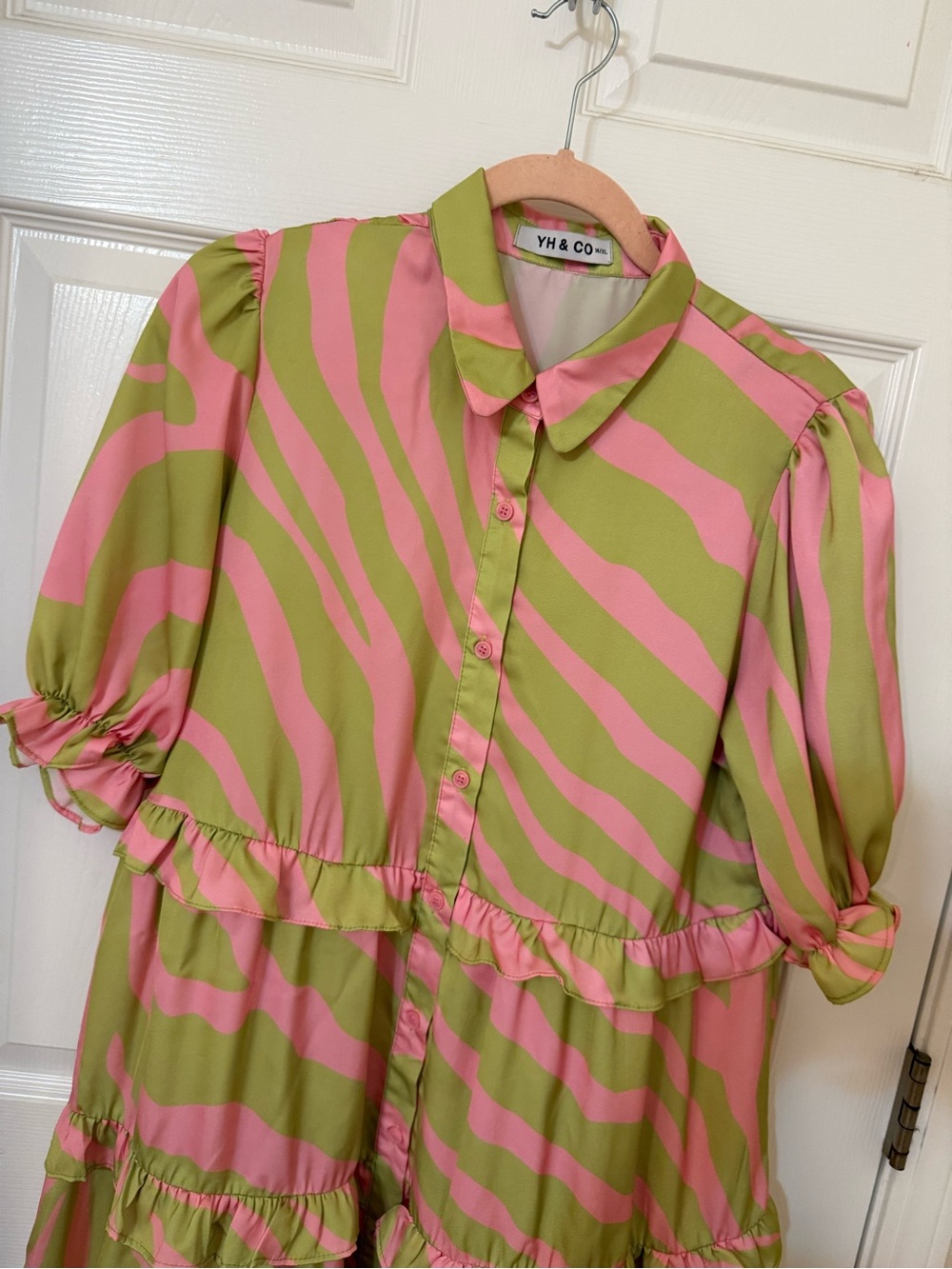 Pink and Green Zebra-Print Tiered Midi Dress - Picture 3 of 4